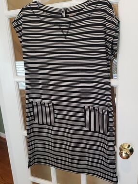Talbots Black and White Striped Stretchy Dress Size: MP